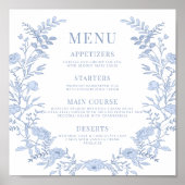 Blauwe Bloemen Wedding Menu Vierkant Poster (Voorkant)
