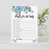 Blauwe bloemen wenst de kaarten van het Baby showe (Staand voorkant)