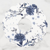 Blauwe bloemen wijnglaslabel (Voorkant)