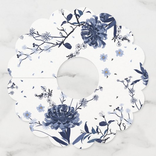 Blauwe bloemen wijnglaslabel (Voorkant)