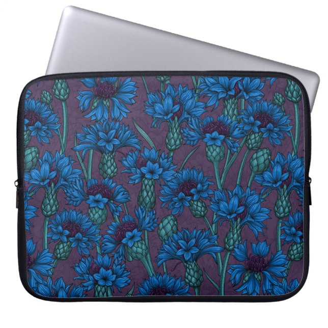 Blauwe bloemen, wilde bloemen laptop sleeve (Voorkant)