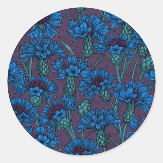 Blauwe bloemen, wilde bloemen ronde sticker (Voorkant)