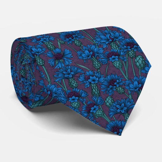 Blauwe bloemen, wilde bloemen stropdas (Opgerold)