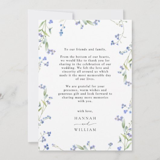 Blauwe bloemen Wildflower bruiloft Bedankkaart (Achterkant)