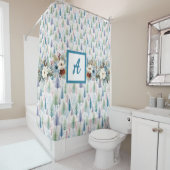 Blauwe Bloemen Winter Tree Forest Douchegordijn (In situ)