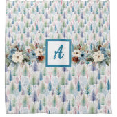 Blauwe Bloemen Winter Tree Forest Douchegordijn (Voorkant)