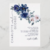 Blauwe Bloemen Winter Zilveren Botanische Rustieke Folie Uitnodiging (Voorkant)