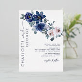 Blauwe Bloemen Winter Zilveren Botanische Rustieke Folie Uitnodiging (Staand Voorkant)