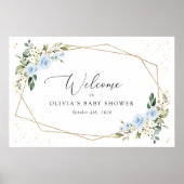 Blauwe bloemen, witte bloemen, Baby shower welkom Poster (Voorkant)