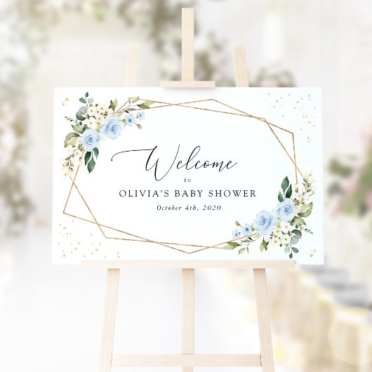 Blauwe bloemen, witte bloemen, Baby shower welkom Poster