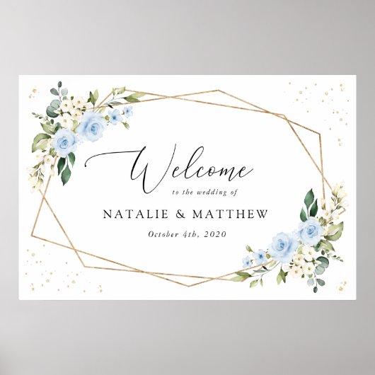 Blauwe bloemen, witte bloemen, boho, bruiloft welk poster (Voorkant)
