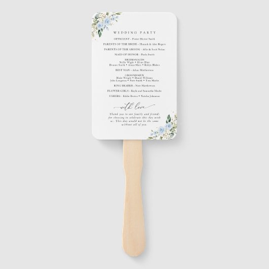 Blauwe bloemen, witte bloemen, boho, huwelijksprog handwaaier (Achterkant)