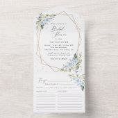 Blauwe bloemen, witte bloemen, Boho, Vrijgezellenf All In One Uitnodiging (Binnen)