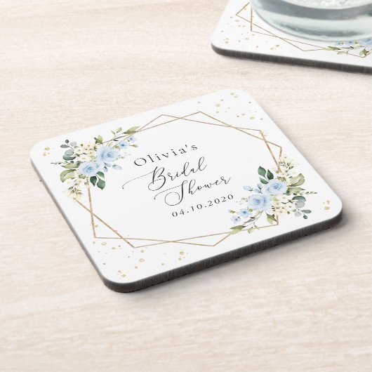 Blauwe bloemen, witte bloemen, Boho, Vrijgezellenf Bier Onderzetter (Linkerzijde)