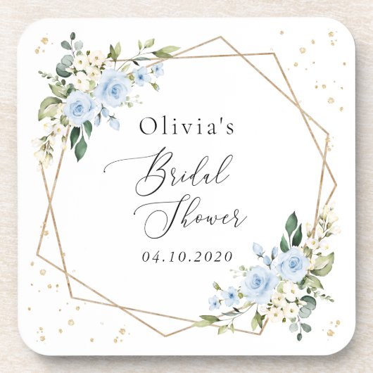 Blauwe bloemen, witte bloemen, Boho, Vrijgezellenf Bier Onderzetter (Voorkant)