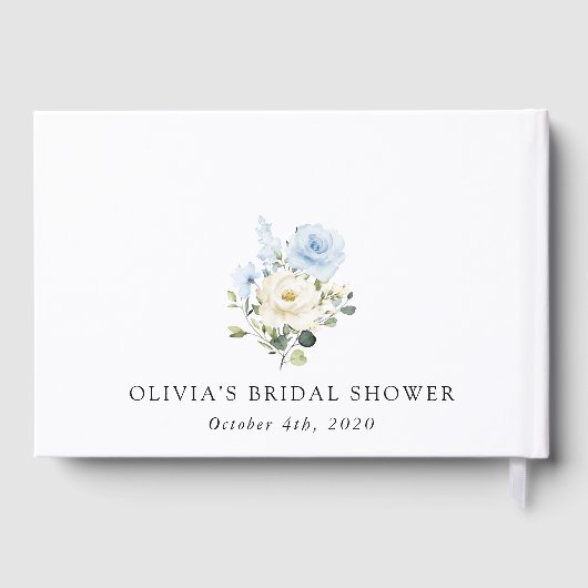 Blauwe bloemen, witte bloemen, Boho, Vrijgezellenf Gastenboek (Achterkant)