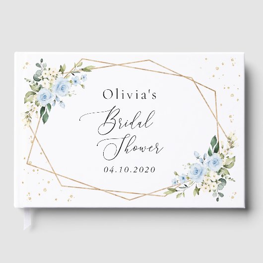 Blauwe bloemen, witte bloemen, Boho, Vrijgezellenf Gastenboek (Voorkant)