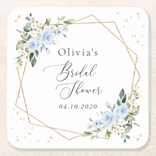 Blauwe bloemen, witte bloemen, Boho, Vrijgezellenf Kartonnen Onderzetters (Voorkant)