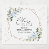 Blauwe bloemen, witte bloemen, Boho, Vrijgezellenf Sparkling Wijnetiket (Enkel label)