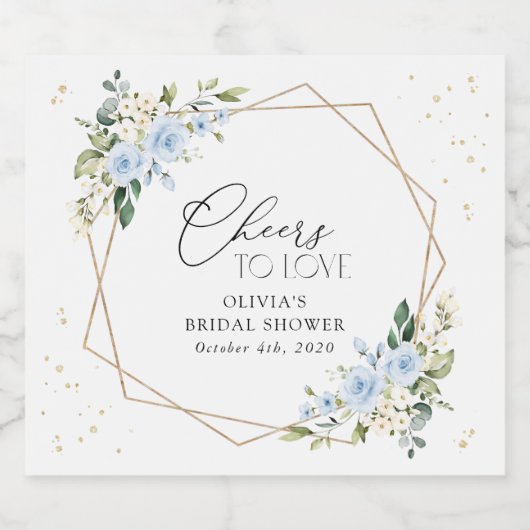 Blauwe bloemen, witte bloemen, Boho, Vrijgezellenf Sparkling Wijnetiket (Enkel label)