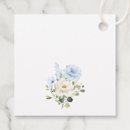 Blauwe bloemen, witte bloemen, groen, Baby shower Bedankjes Labels (Achterkant)