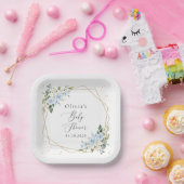 Blauwe bloemen, witte bloemen, groen, Baby shower Papieren Bordje (Feest)