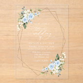 Blauwe bloemen, witte bloemen, groen, bruiloft acryl uitnodigingen (Voorkant)