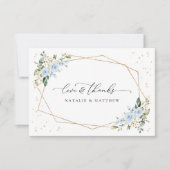 Blauwe bloemen, witte bloemen, groen, bruiloft bedankkaart (Voorkant)