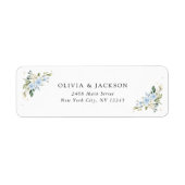 Blauwe bloemen, witte bloemen, groen, bruiloft etiket (Voorkant)