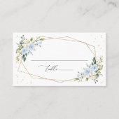 Blauwe bloemen, witte bloemen, groen, bruiloft plaatskaartje (Voorkant)