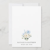 Blauwe bloemen, witte bloemen, groen, bruiloft save the date (Achterkant)