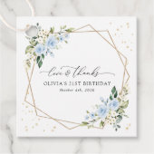 Blauwe bloemen, witte bloemen, groen, verjaardag bedankjes labels (Voorkant)