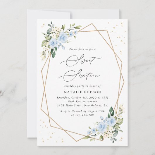 Blauwe bloemen, witte bloemen, groen, zoet 16 kaart (Voorkant)