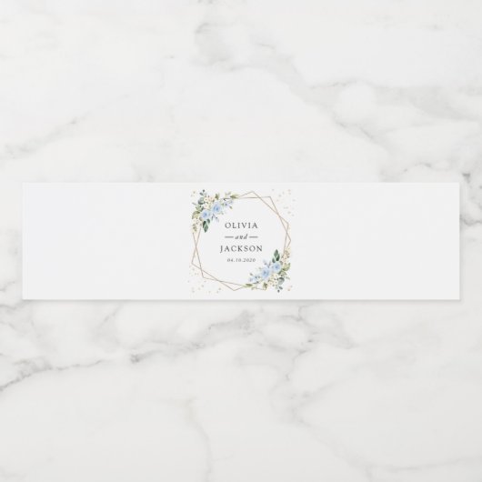 Blauwe Bloemen, Witte Bloemen, Groene Elementen, B Waterfles Etiket (Enkel label)