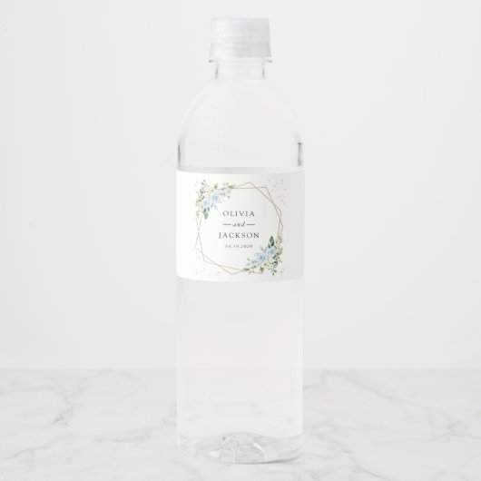 Blauwe Bloemen, Witte Bloemen, Groene Elementen, B Waterfles Etiket (Voorkant)