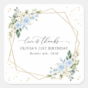 Blauwe Bloemen, Witte Bloemen, Groene Planten, Ver Vierkante Sticker