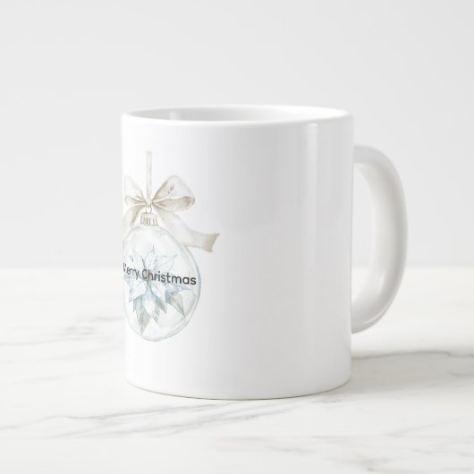 Blauwe Bloemen Witte Boog Kerst Ornament Grote Koffiekop (Voorkant rechts)