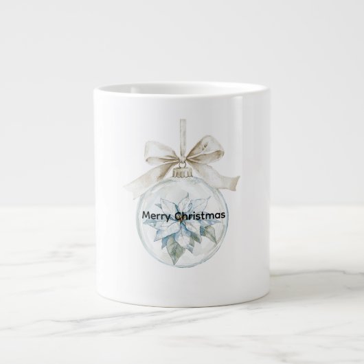 Blauwe Bloemen Witte Boog Kerst Ornament Grote Koffiekop (Voorkant)
