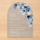 Blauwe Bloemen Witte Bruiloft Acryl Uitnodigingen (Voorkant)