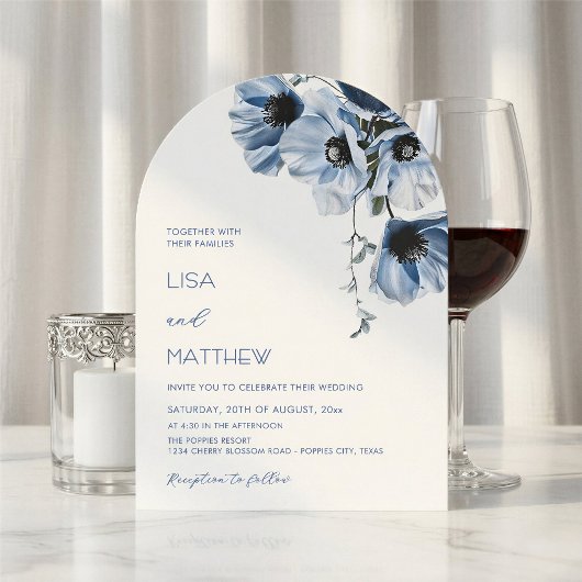 Blauwe Bloemen Witte Bruiloft Casual Kaart