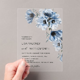 Blauwe Bloemen Witte Transparante Trouw Uitnodigin Acryl Uitnodigingen