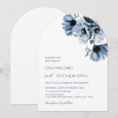 Blauwe Bloemen Witte Trouw Uitnodiging (Voorkant / Achterkant)