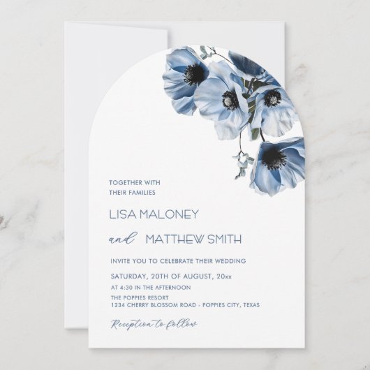Blauwe Bloemen Witte Trouw Uitnodiging (Voorkant)