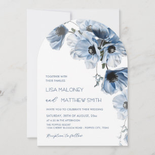 Blauwe Bloemen Witte Trouw Uitnodiging