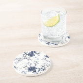 Blauwe bloemen zandsteen onderzetter (Zijkant)