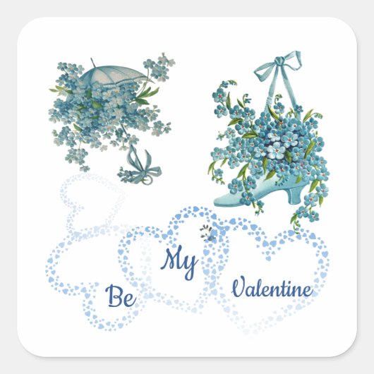 Blauwe  bloemen zijn mijn Valentijn Vierkante Sticker (Voorkant)