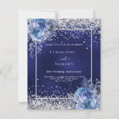 Blauwe bloemen zilver 25ste huwelijksuitnodiging (Voorkant)