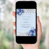 Blauwe bloemen zilver 25ste huwelijksverjaardag kaart