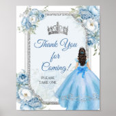 Blauwe Bloemen Zilveren Kroon Quinceañera Dank u Poster (Voorkant)