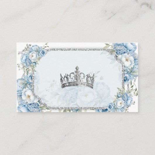 Blauwe Bloemen Zilveren Kroon Quinceañera Detail Informatiekaartje (Achterkant)
